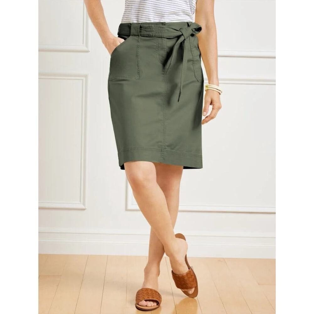 NWT Talbots Tie Waist‎ Green Utility Stretch Dobby Skirt